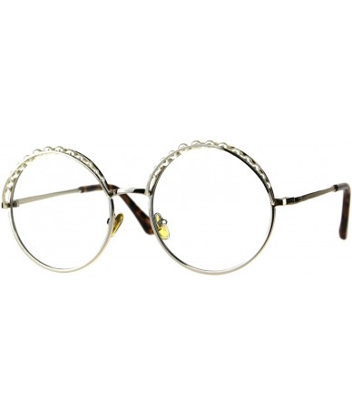 Round Womens Fashion Clear Lens Glasses Round Circle Metal Frame Pearls on Top - Gold - CK18EKOG3CR $25.26