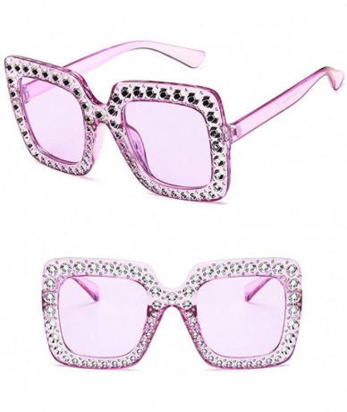 Square Women Fashion Square Frame Rhinestone Decor Sunglasses Sunglasses - Purple - CD199XE36XM $20.87