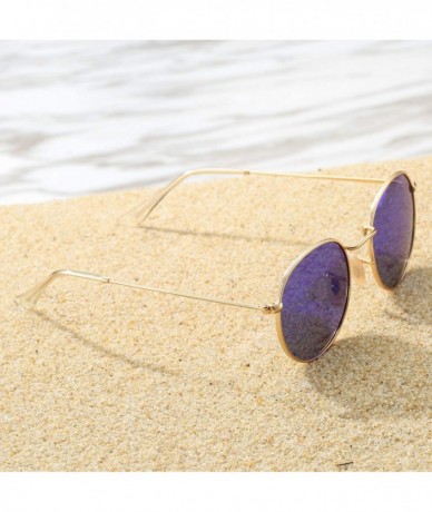 Oval Small Round Metal Polarized Sunglasses for Women Retro Designer Style - Gold Frame/Purple Mirrored Lens - CG18UQ5Y7DU $1...