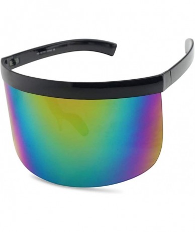 Oval Black Retro Futuristic Single Shield Color Oversized Wrap Cyclops/Visor Sunglasses - Black - C21882UQCZT $15.54
