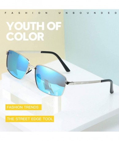 Square Explosive Men's Polarized Sunglasses Fashion Driving Sunglasses - Silver Blue C3 - C21904X4GCQ $15.70
