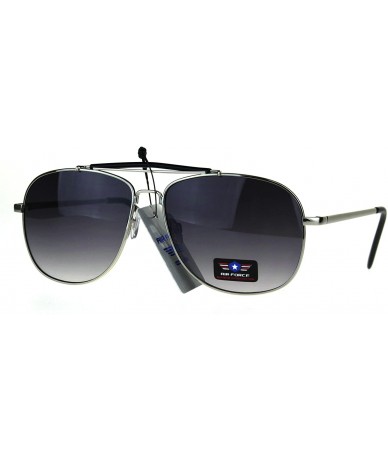 Rectangular Mens Air Force Rectangular Police Flat Top Pilots Sunglasses - Silver Smoke - CQ1885GK6YX $8.25