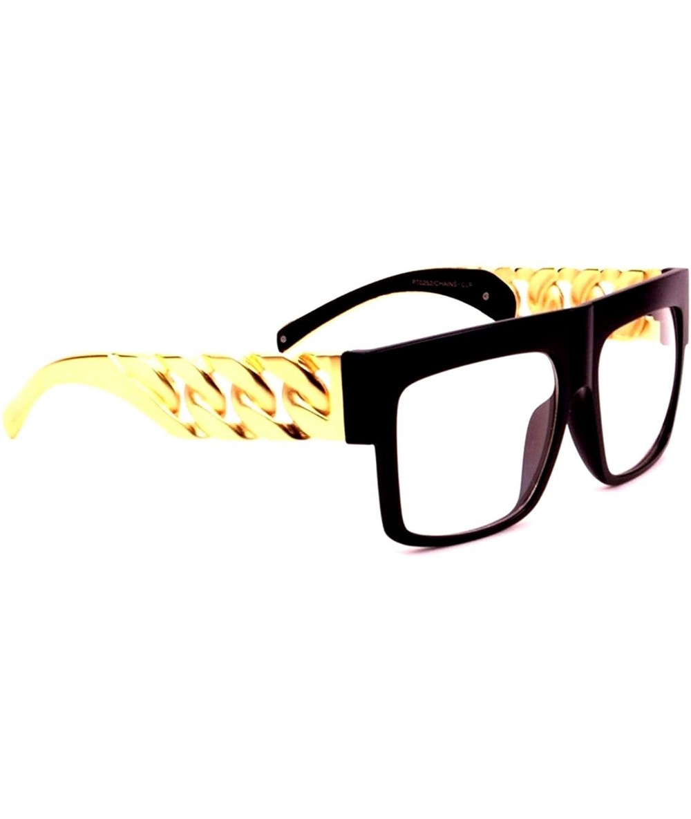 Oversized Retro Flat Top Oversized Square Chain Arm Sunglasses - Black & Gold Frame - CB185C8K84I $9.68