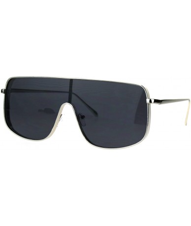 Shield Super Oversized Sunglasses Futuristic Shield Metal Square UV 400 - Silver (Black) - CW186NMMDIA $10.75