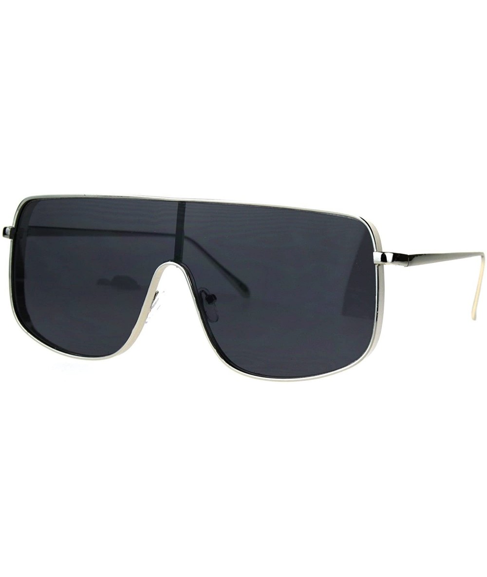 Shield Super Oversized Sunglasses Futuristic Shield Metal Square UV 400 - Silver (Black) - CW186NMMDIA $10.75