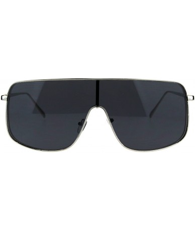 Shield Super Oversized Sunglasses Futuristic Shield Metal Square UV 400 - Silver (Black) - CW186NMMDIA $22.73