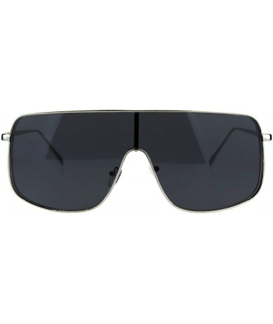 Shield Super Oversized Sunglasses Futuristic Shield Metal Square UV 400 - Silver (Black) - CW186NMMDIA $10.75