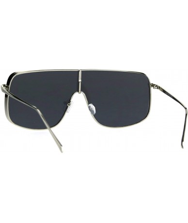 Shield Super Oversized Sunglasses Futuristic Shield Metal Square UV 400 - Silver (Black) - CW186NMMDIA $22.73