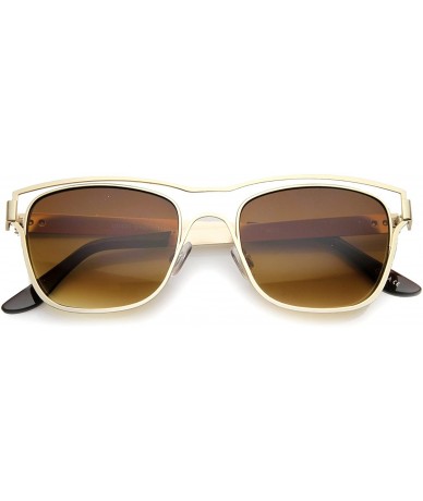 Aviator Modern Fashion Open Metal Brow Bar Geometric Wire Aviator Sunglasses 53mm - Gold / Brown - C6124K9B7D7 $23.84