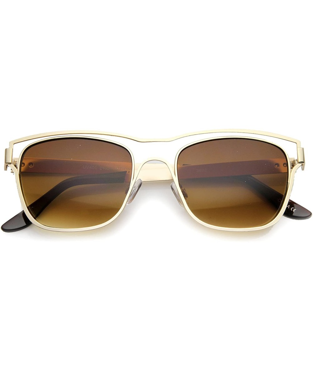 Aviator Modern Fashion Open Metal Brow Bar Geometric Wire Aviator Sunglasses 53mm - Gold / Brown - C6124K9B7D7 $9.71