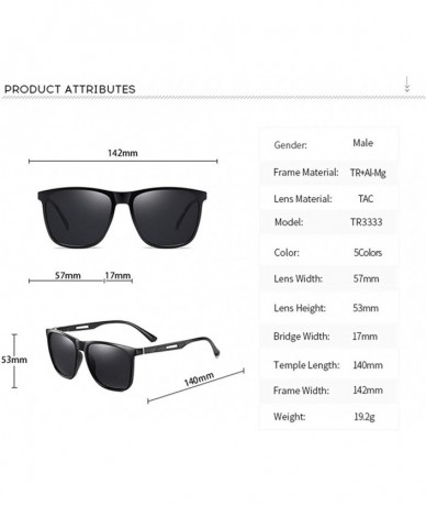 Square Unisex Polarized Sunglasses for Men/Women UV400 Protection Lenses TR+Aluminum Frame TR3333 - Grey - C5197HAUTKA $9.45