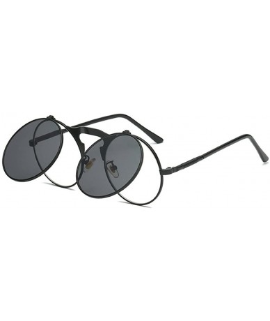 Round punk Vintage Round Flip Up Womens Mens Polarized Driving Sunglasses - Black - CE18CLQE9QM $12.91