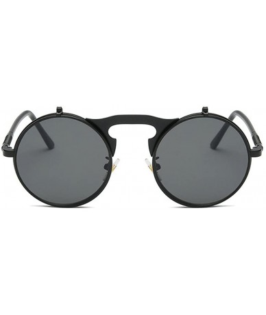Round punk Vintage Round Flip Up Womens Mens Polarized Driving Sunglasses - Black - CE18CLQE9QM $12.91