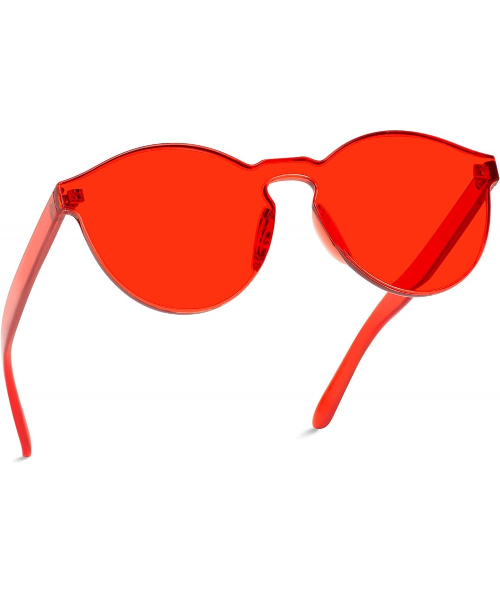Oversized Colorful One Piece Transparent Round Super Retro Sunglasses - Red - CN12NZFSFVK $11.25
