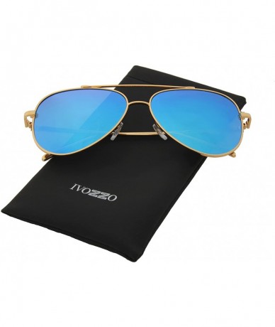 Goggle Unisex Sunglasses Metal Double Bridge Frame AVIATOR Polarized UV400 - Gold Metal Frame/ Mirrored Ice Blue Lens - CT18G...