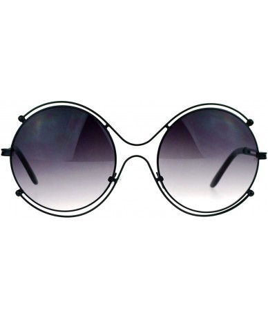 Round Retro Vintage Futurism Oversize Round Gradient Lens Sunglasses - Black - CD11RVJPJY7 $11.25