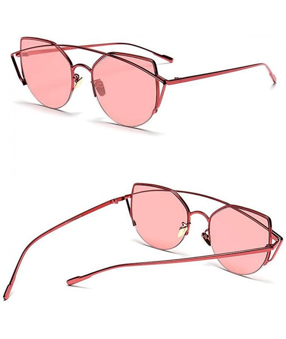 Goggle New Elegant Retro Women Eyewear Vintage Men Goggles Metal Frame UV400 Sunglasses - Red Frame/Pink - CJ12KCV0PY9 $7.86