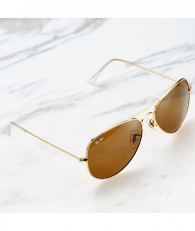 Oval Classic Aviator Sunglasses for Men Women 100% Real Glass Lens - Gold/Brown - CF18ET74D0G $28.57