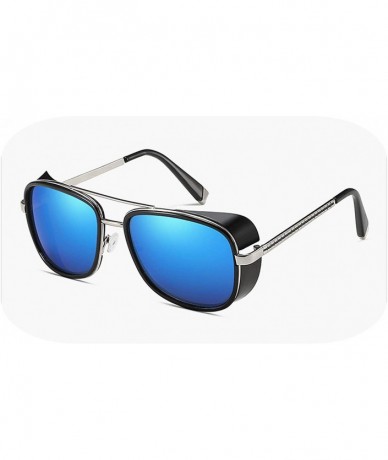 Round 2019 Steampunk 3 Sunglasses Men Mirrored Designer Brand Women Glasses Vintage Red Lens Sun UV400 - Blue - C5197A3GG7H $...
