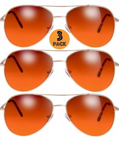 Round Fresh Definition Driving Classic Sunglasses - 3 Pack of Gold - C1197QN8WWY $12.19