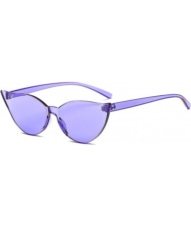 Rimless Fashion One Piece Rimless Clear Lens Color Candy Cat Eye Sunglasses - Purple - C018ILC3RNK $12.63