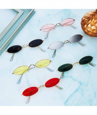 Oval 6 Pairs Vintage Oval Sunglasses Metal Frame Oval Sunglasses Slender Candy Color Sunglasses Eyewear - CF193S8ZR8E $13.06