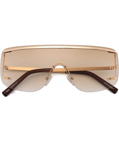 Square Oversized Shield Sunglasses Trendy Flat Top Rimless Sun Glasses for Women Men - Light Gold / Gradient Brown - CE18I5IZ...