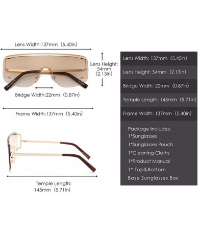 Square Oversized Shield Sunglasses Trendy Flat Top Rimless Sun Glasses for Women Men - Light Gold / Gradient Brown - CE18I5IZ...