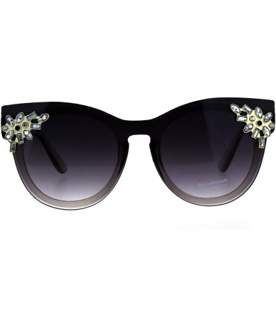 Rectangular Womens Rhinestone Jewel Trim Panel Shield Lens Horned Sunglasses - Clear Smoke - CY18D4GR5CX $11.66