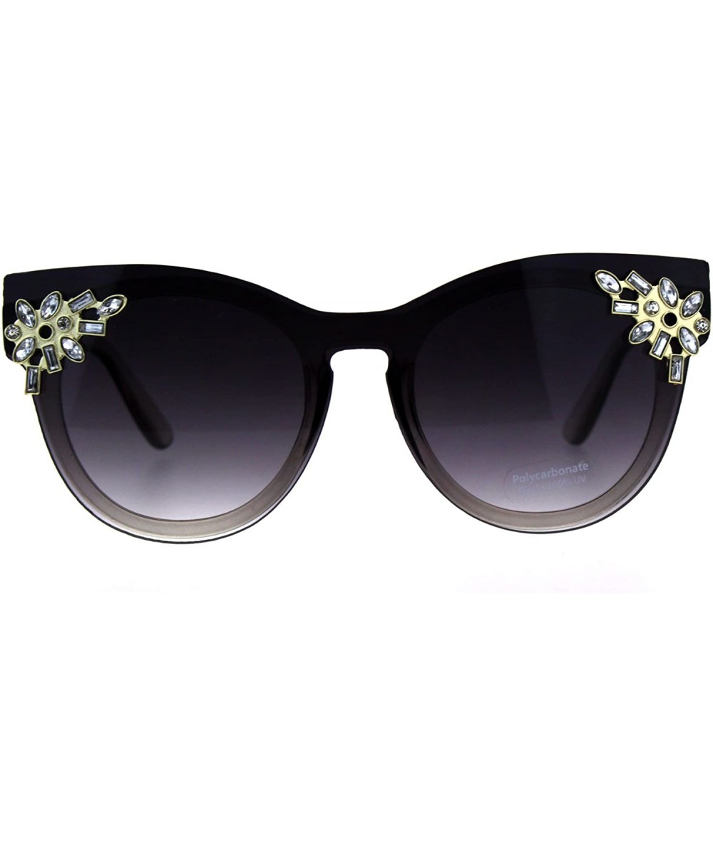 Rectangular Womens Rhinestone Jewel Trim Panel Shield Lens Horned Sunglasses - Clear Smoke - CY18D4GR5CX $11.66