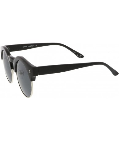 Semi-rimless Modern Horn Rimmed Metal Trim Round Flat Lens Half Frame Sunglasses 51mm - Black-silver / Smoke - CH17YHRS4CW $9.38