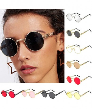 Square Vintage Small Round Sunglasses Retro Polarized Sunglasses Classic Metal Frame Hippie Sun Glasses for Women Men - CL190...