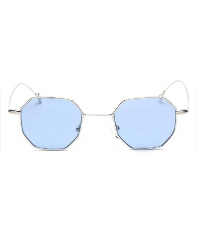 Round Blue Yellow Red Tinted Sunglasses Women Small Frame PolygonVintage Sun Glasses Men Retro - Clear Blue - CG197Y6OK0K $17.29