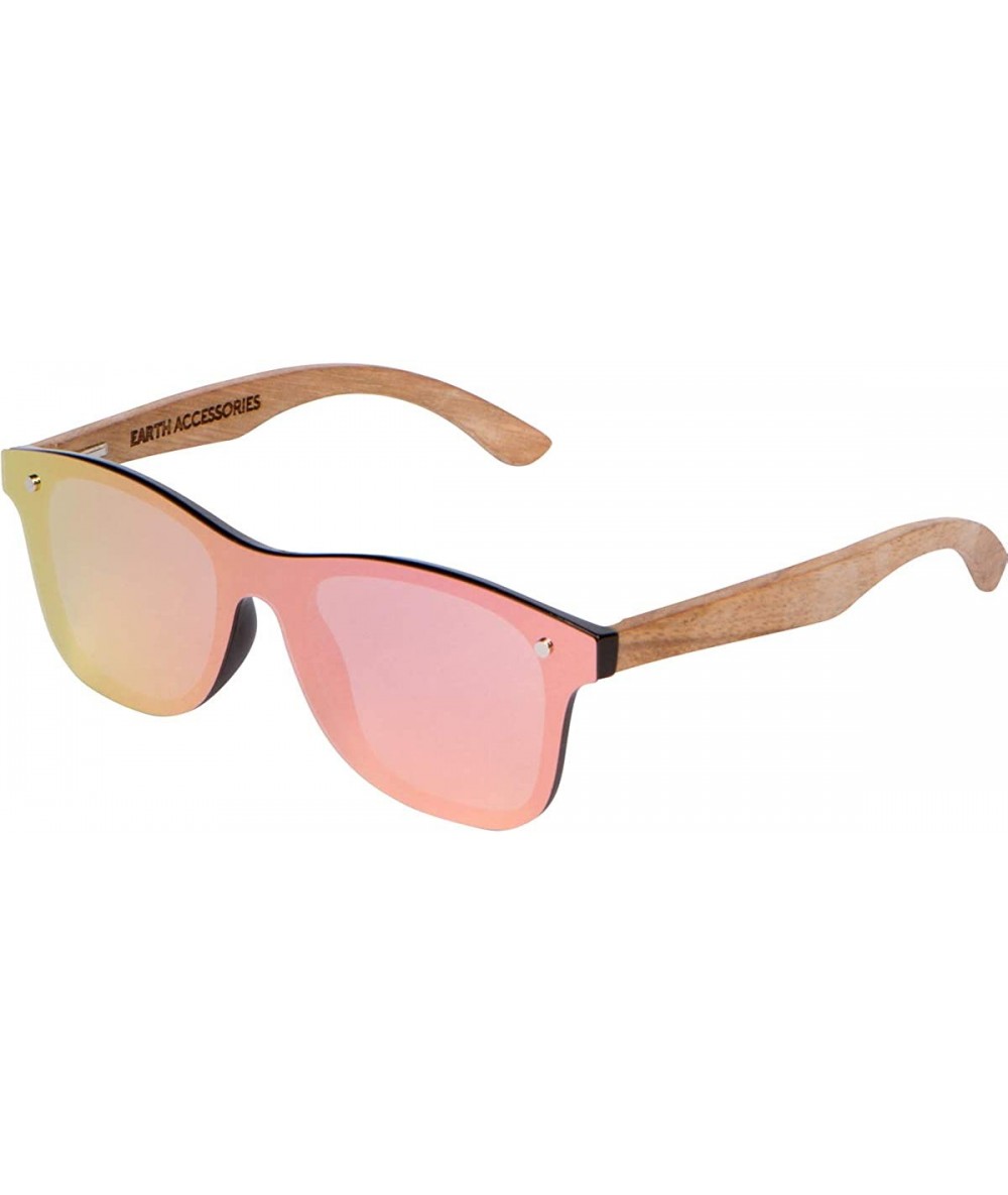 Rectangular Wood Sunglasses for Men and Women - Flat One-Piece Wooden Polarized Sunglasses - Pink Mirror - C918WRIT2H0 $20.41