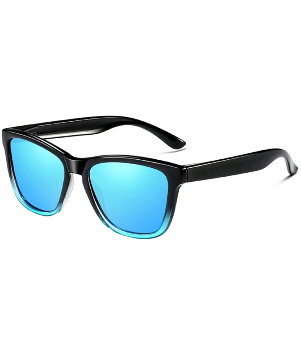 Square Sunglasses Polarized Female Male Full Frame Retro Design - Black Bule - CV18NW6EDC5 $8.84