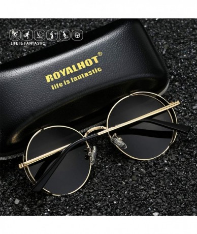 Sport Polarized Sunglasses for Men UV Protection Round Frame for Driving Fishing - Gold - CO18Y9K70XX $15.00