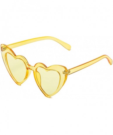 Cat Eye Clout Goggle Heart Sunglasses Vintage Cat Eye Mod Style Retro Kurt Cobain Glasses - Clear Yellow / Yellow - CW19977DG...