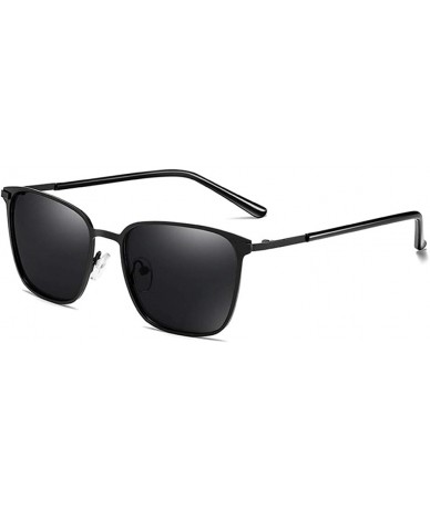 Square Men's Polarized Sunglasses Metal Square Sun Glasses Male Black Driving Goggles UV400 - Black Grey - CH199KZRGMM $26.39