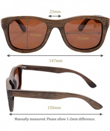 Square Real Handmade Bamboo Wooden Frames Polarized Sunglasses for Men and Women - Lack Bamboo Frame- Rosewood Arms - CH18NCU...