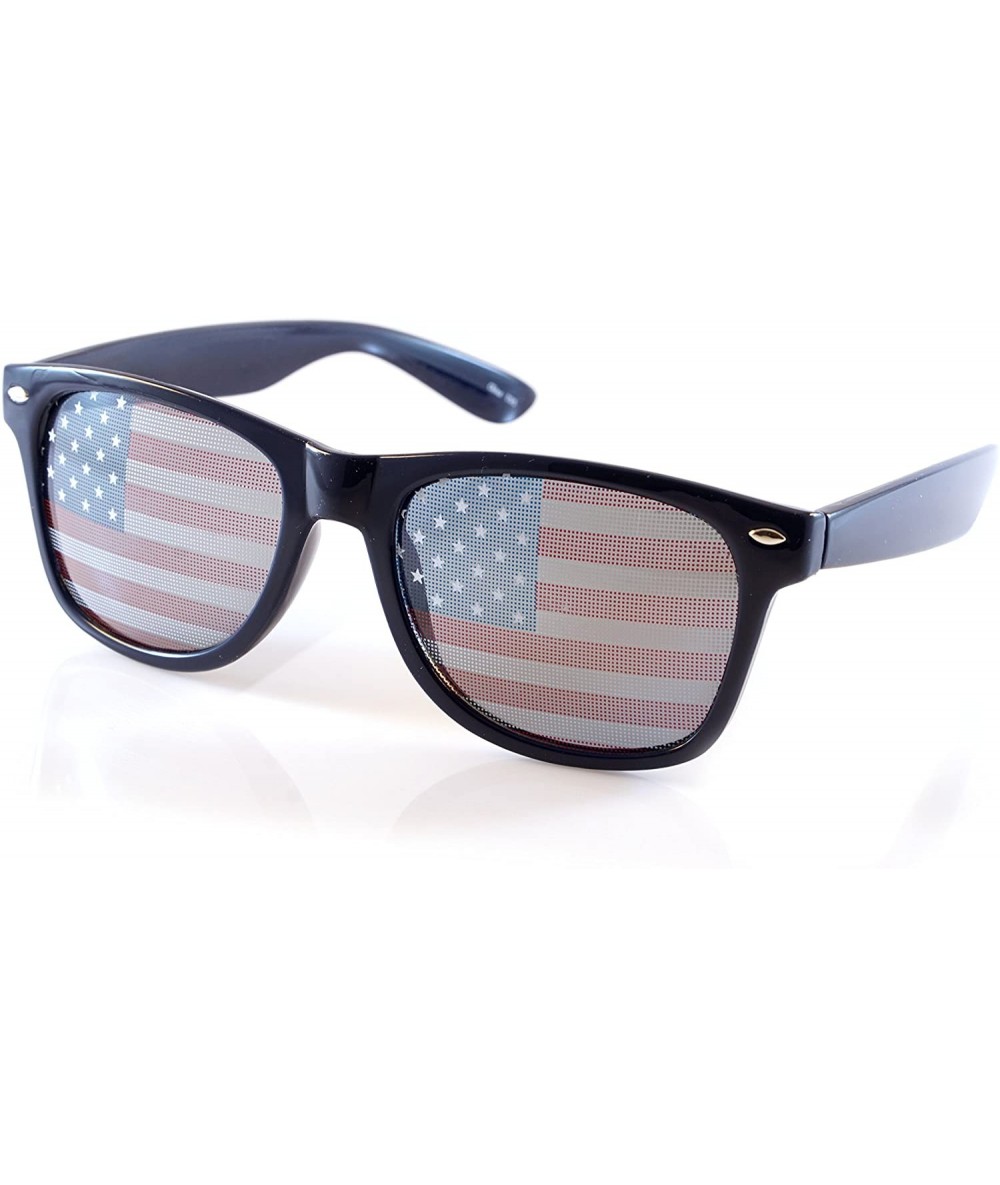 Wayfarer American Flag Lens Horn Rimmed Frame Sunglasses A204 - Dark Brown - CC18EXTDGT4 $11.03