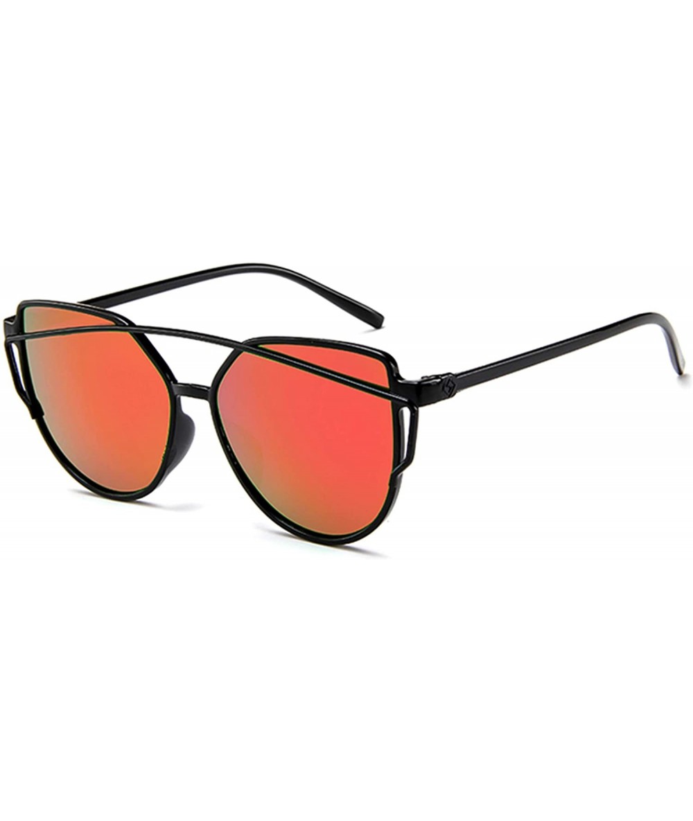 Square Fashion Cat Eye Mirrored Flat Lenses Sunglasses For Women - Black-purple - CX18SX0SHO7 $9.50