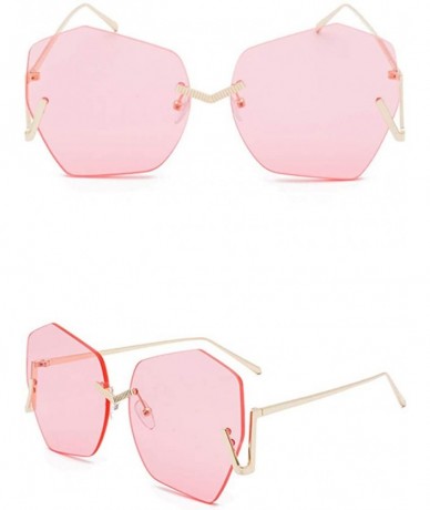 Square Square Rimless Flat Sunglasses for Men and Women Polygon Mirrored Lens Shades - B - CG18UDC5X9S $22.87