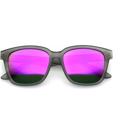 Wayfarer Large Wide Arms Mirrored Square Lens Horn Rimmed Sunglasses 57mm - Matte Smoke / Magenta Mirror - C41836Y59XW $22.04