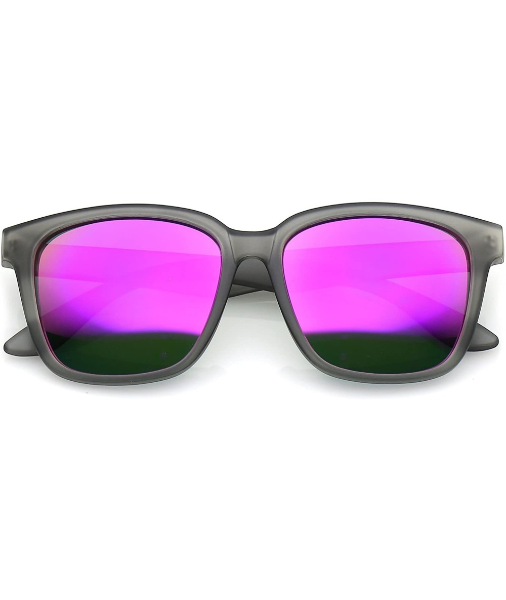 Wayfarer Large Wide Arms Mirrored Square Lens Horn Rimmed Sunglasses 57mm - Matte Smoke / Magenta Mirror - C41836Y59XW $19.86