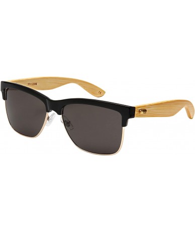 Square Vintage Horn Rimmed Square Sunglasses for Men Women with Metal Accent Real Wood Bammbo Arm - CM18ULE8822 $15.73