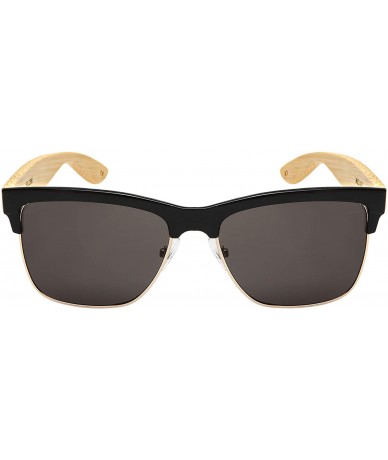 Square Vintage Horn Rimmed Square Sunglasses for Men Women with Metal Accent Real Wood Bammbo Arm - CM18ULE8822 $15.73