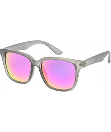 Wayfarer Large Wide Arms Mirrored Square Lens Horn Rimmed Sunglasses 57mm - Matte Smoke / Magenta Mirror - C41836Y59XW $10.07