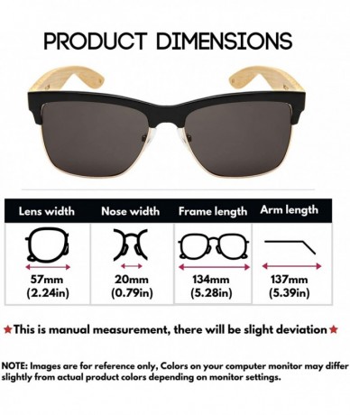 Square Vintage Horn Rimmed Square Sunglasses for Men Women with Metal Accent Real Wood Bammbo Arm - CM18ULE8822 $15.73