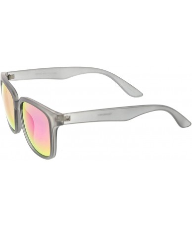 Wayfarer Large Wide Arms Mirrored Square Lens Horn Rimmed Sunglasses 57mm - Matte Smoke / Magenta Mirror - C41836Y59XW $19.86