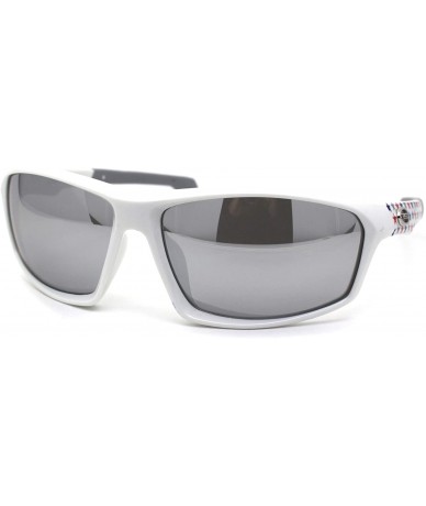 Sport Xloop American Patriotic Print Warp Around Sport Sunglasses - White Grey Silver Mirror - C91966WIUNW $15.43